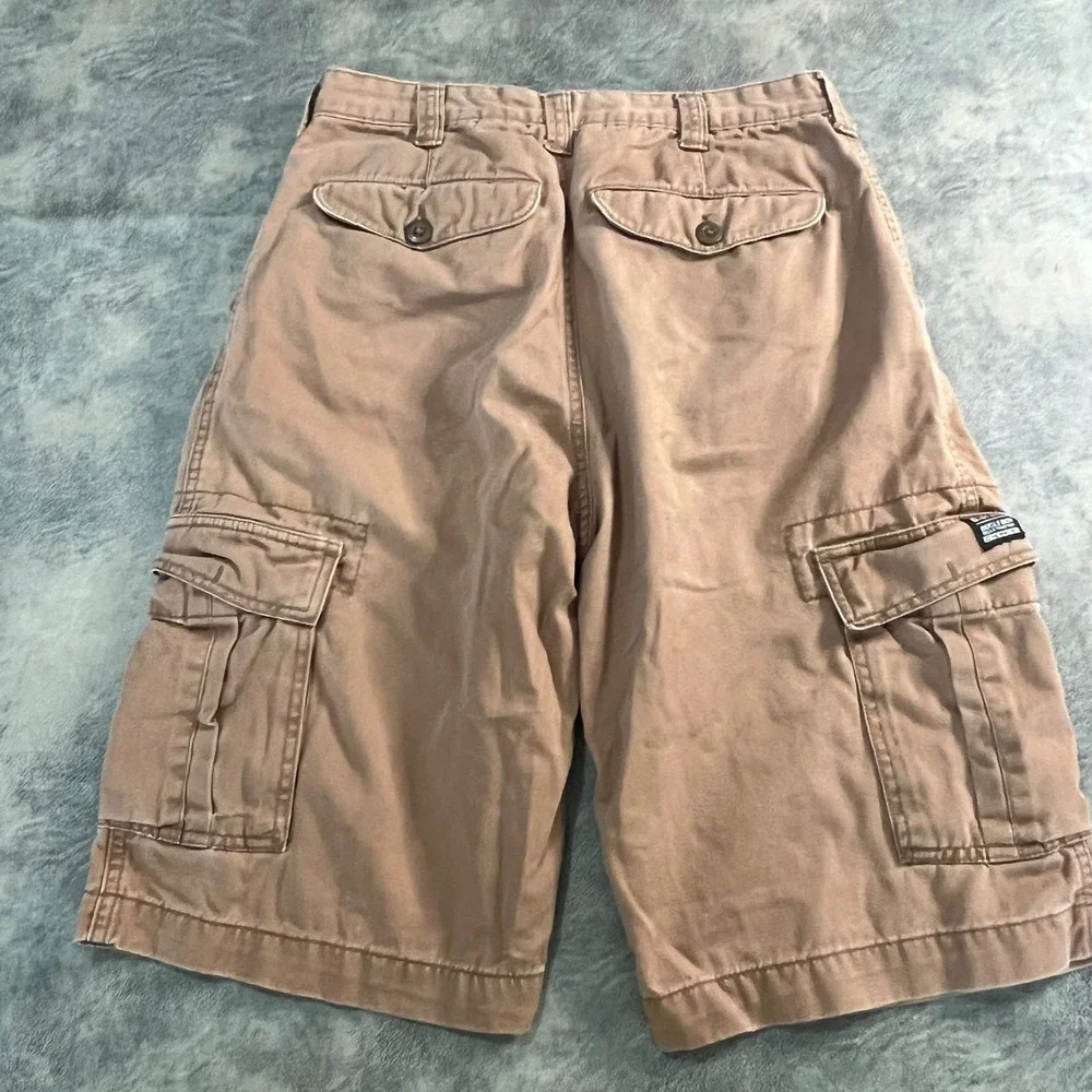 Bugle Boy Cargo Shorts Mens 30 Brown Leather Cotton Utility Multi Pocket Vintage